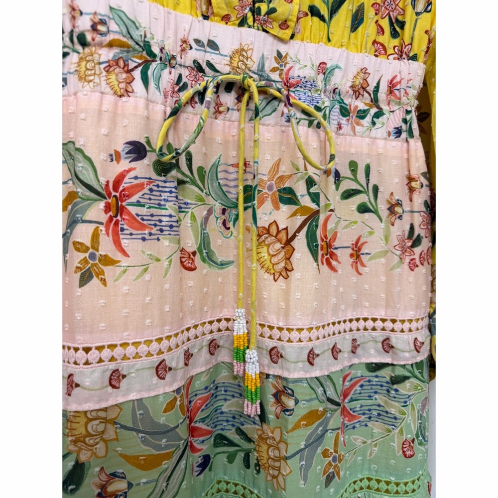 NWT Farm Rio Delicate Flowers Stripe Print Maxi Dress Yellow Pink Pastel M - Picture 9 of 14
